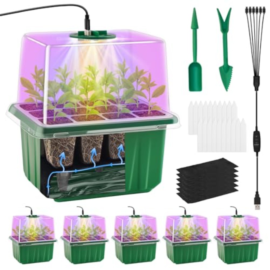 Humidity Dome Kit - Bandeja de germinación con luz, 6